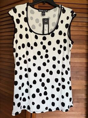 Michael Tyler White Tank Top with Black Polka Dots
